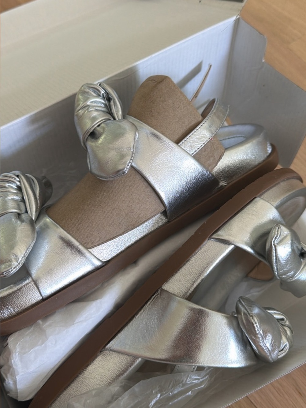 Metallic Silver Knotted Strap Women’s Sandals